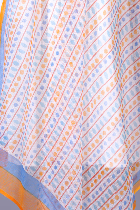 Kota Doria Dupatta in Graphic Block Print